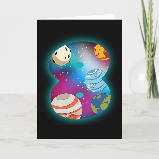 Carte ESPACE ANNIVERSAIRE 8 8e anniversaire garçon 8 ans (Devant)