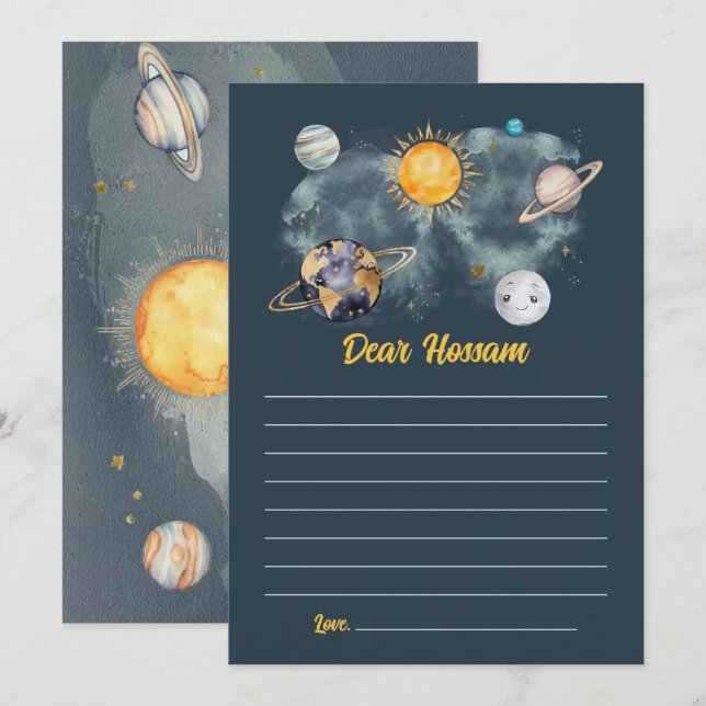 Carte Espace Extérieur Anniversaire Galaxie Soleil Lune  (Devant / Derrière)