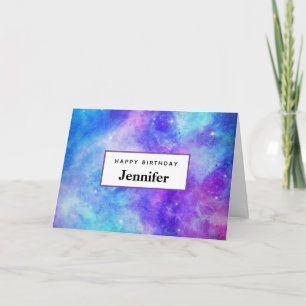 Carte Espace Galaxie Violet et Bleu Anniversaire Abstrai