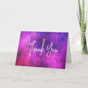 Carte Espace rose et violet & Étoiles Faux Galaxy Merci