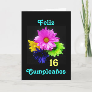 Carte Espagnol : 16 anos ! Néon de margaritas - B-jour