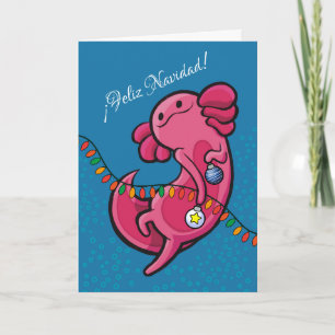 Carte Espagnol Noël mignon Axolotl avec ornements