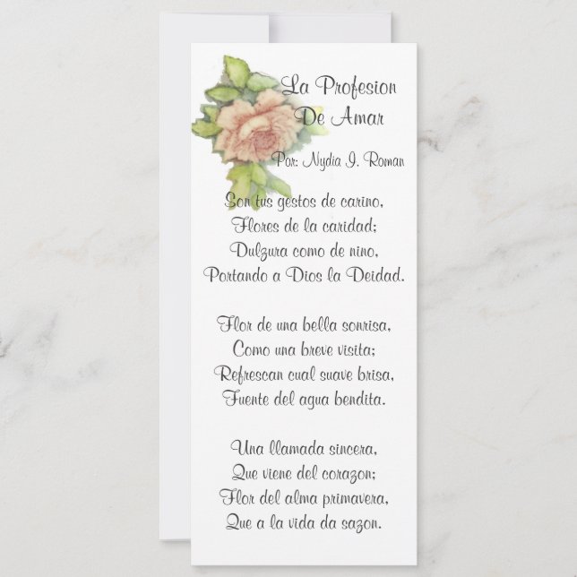 Carte Espagnol ST. La Personnaliser poétique de Valentin (Devant)