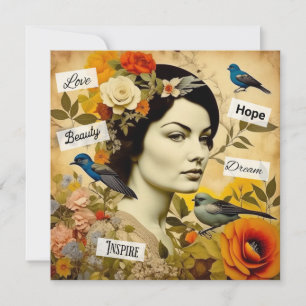 Carte Espoir, Amour, Beauté, Rêver Vintage Dame