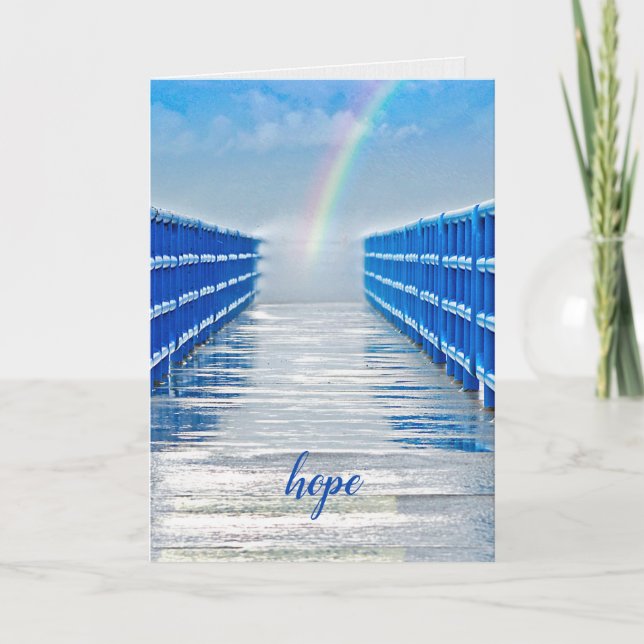 Carte espoir arc-en-ciel sur la jetée humide (Devant)