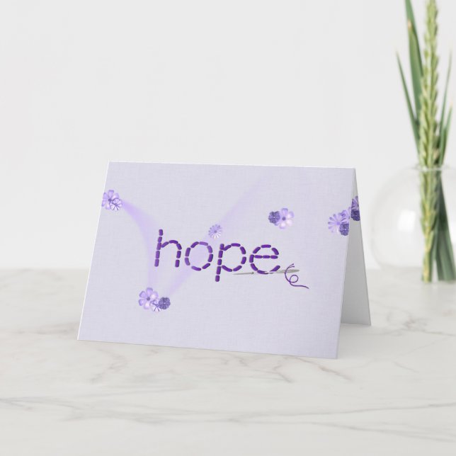 Carte Espoir texte en mauve point avec fleurs (Devant)
