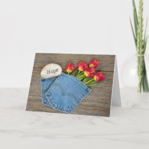 Carte Espoir tulipes dans la poche en jean bleu