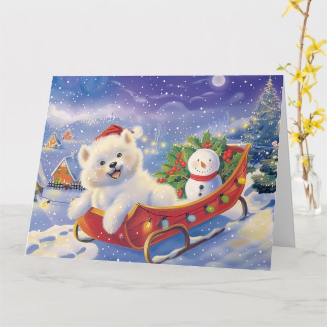 Carte Esquimau américain en Noël de neige dorée (Fleur jaune)