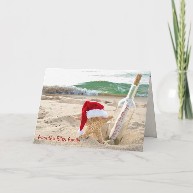 Carte Estarfish de Noël avec message dans une bouteille (Devant)