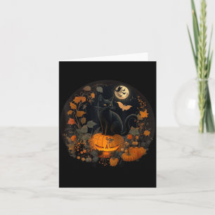 Carte Esthétique Cottagecore Fleur Chat Noir Citrouilles