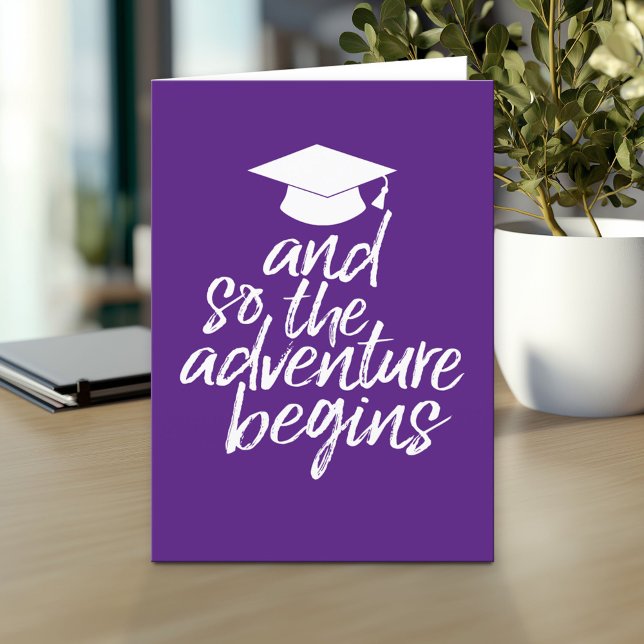 Carte Et Donc L'Aventure Commence - Graduation Purple (And so the adventure begins - Custom Graduation Greeting Card)