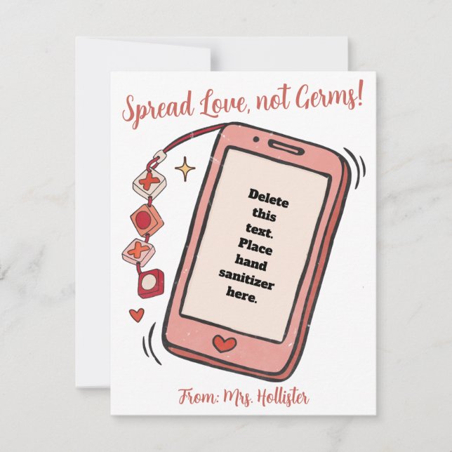 Carte Étaler l'amour non Germes Valentines Sanitizer à l (Devant)