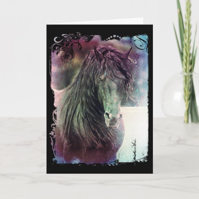 Carte Étalon Frison Anniversaire Grunge (Devant)