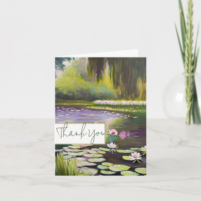 Carte étang aquarelle et lys personnalisables (Devant)