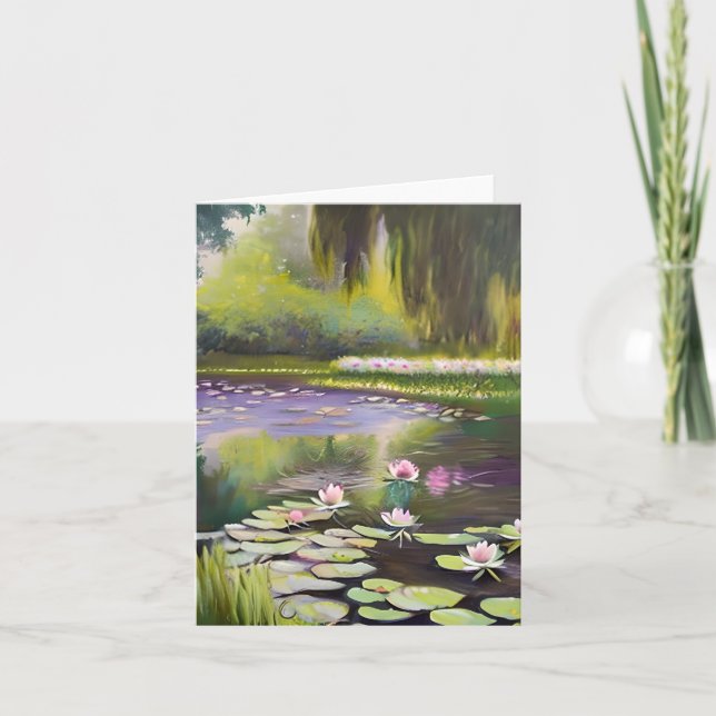 Carte étang aquarelle et lys personnalisables (Devant)