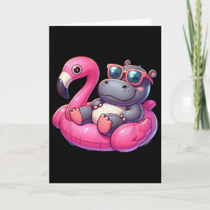 Carte Été drôle Hippopotame Rose Fête de Piscine Été Haw