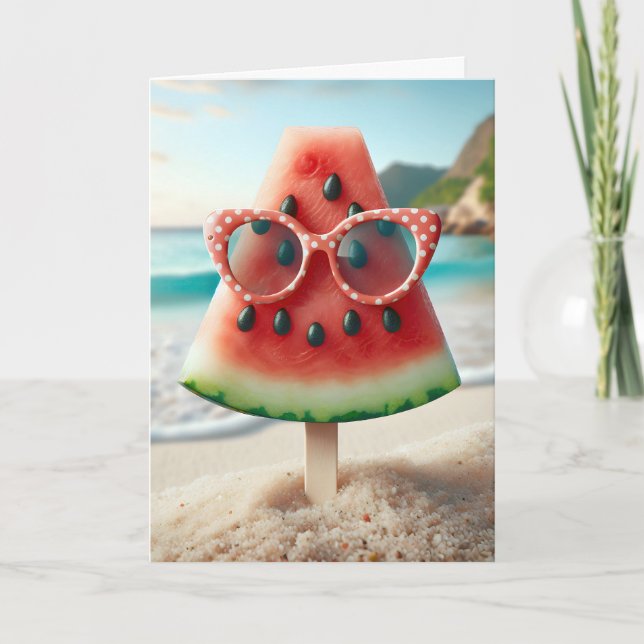 Carte Eté Watermelon Popsicle Avec Lunettes De Soleil (Devant)
