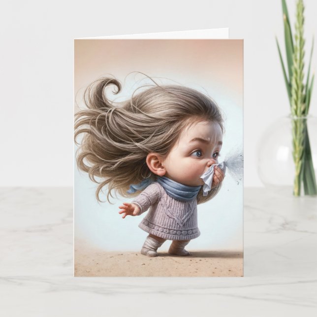 Carte Éternuer La Fille Avec Le Tissu (Devant)