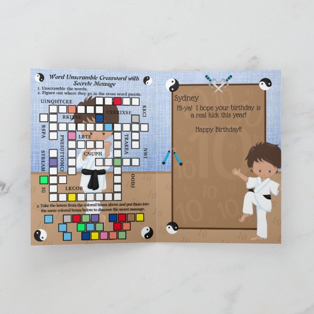 Carte Ethnic Boys Karate Secret Message Joyeux anniversa (Intérieur)