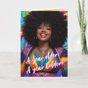 Carte Ethnic Plus Size Femme avec Afro Vibrant Anniversa
