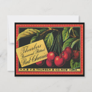 Carte Étiquette de caisse de fruits vintage, cerises Thu