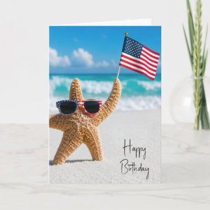 Carte Étoile de mer d'anniversaire agitant le drapeau am