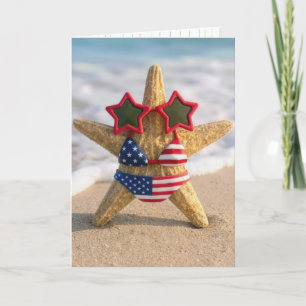 Carte Étoile de mer d'anniversaire portant un bikini dra