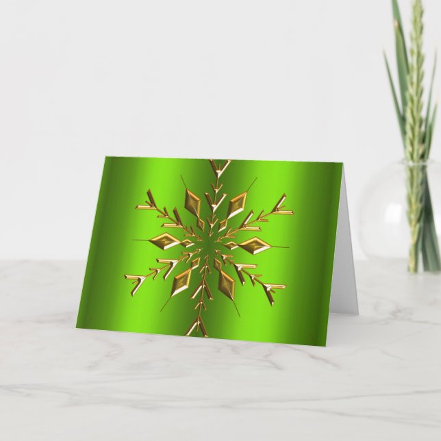 Carte Étoile de Noël Flocon de Neige Doré Vert Noël (Devant)
