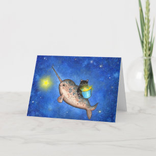Carte Étoiles accrochantes avec un Narwhal amical