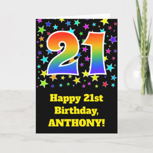 Carte Étoiles colorées + Motif arc-en-ciel "21" Annivers