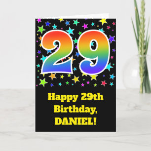 Carte Étoiles colorées + Motif arc-en-ciel "29" Annivers