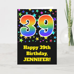 Carte Étoiles colorées + Motif arc-en-ciel "39" Annivers
