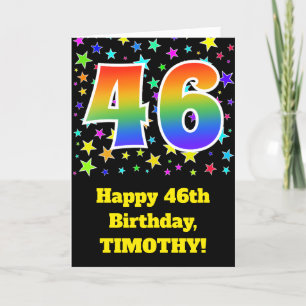 Carte Étoiles colorées + Motif arc-en-ciel "46" Annivers