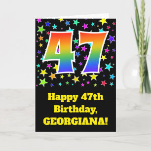 Carte Étoiles colorées + Motif arc-en-ciel "47" Annivers