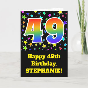 Carte Étoiles colorées + Motif arc-en-ciel "49" Annivers