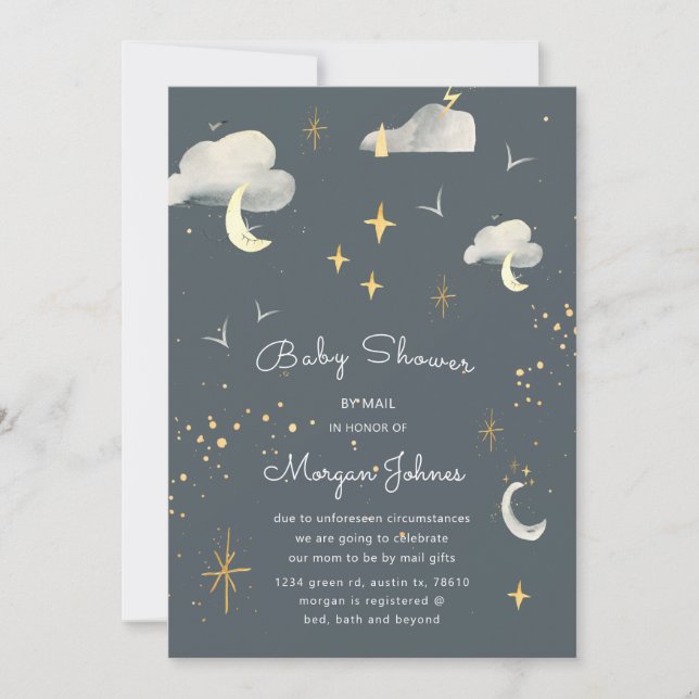 Carte étoiles de lune souriantes Baby shower par courrie (Devant)
