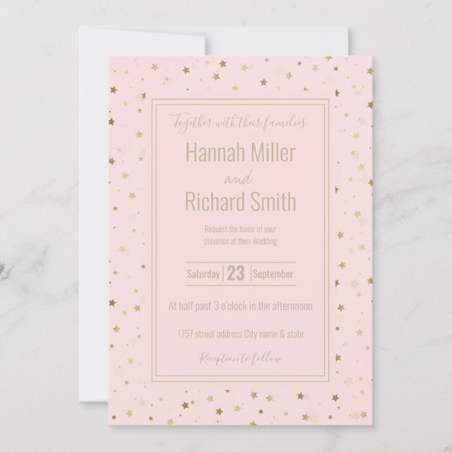 Carte Etoiles d'or Design rose (Devant)