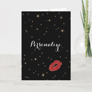 Carte Étoiles Dorées Glamour avec Baiser de Rouge à Lèvr