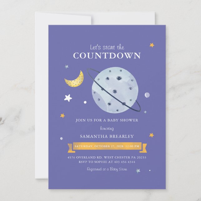 Carte Étoiles et Lune sur le Baby shower spatial Invitat (Devant)