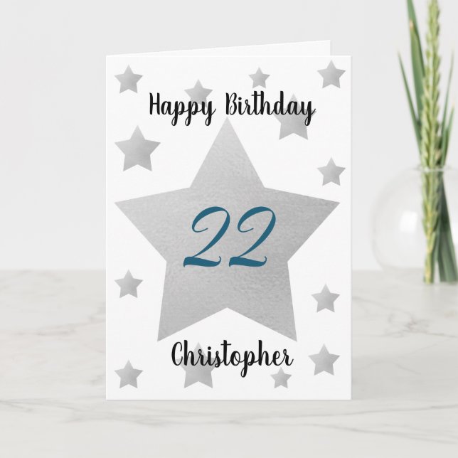 Carte Etoiles gris Aquarelle 22e anniversaire (Devant)