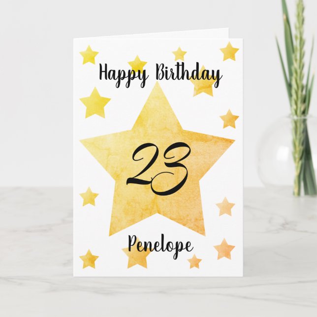 Carte Etoiles jaunes personnalisées 23e anniversaire (Devant)