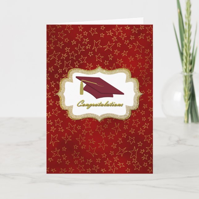 Carte Étoiles rouge et or Graduation (Devant)