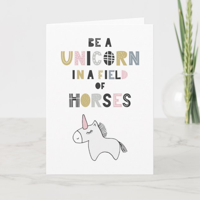 Carte Être Unicorne Dans Un Champ De Chevaux (Devant)