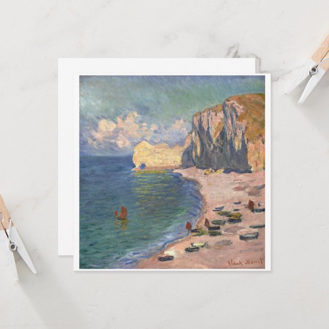 Carte Étretat, La Plage et la Falaise d’Amont, Monet (Devant/Arrière en situation)