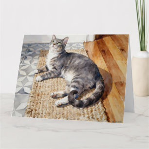 Carte Étude de chat tabby gris B à l'aquarelle