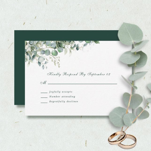 Carte Eucalyptus Aquarelle Série Vert Script RSVP (Créateur téléchargé)