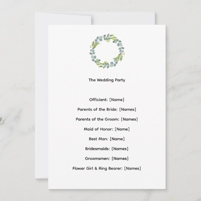 Carte Eucalyptus Botanical Wedding Ceremony Program (Devant)