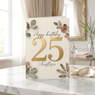 Carte Eucalyptus Botanique Faux Or 25e Anniversaire