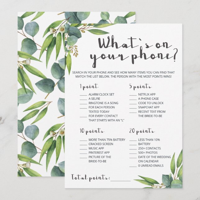 Carte Eucalyptus Botanique Whats Sur Votre Téléphone Jeu (Devant / Derrière)