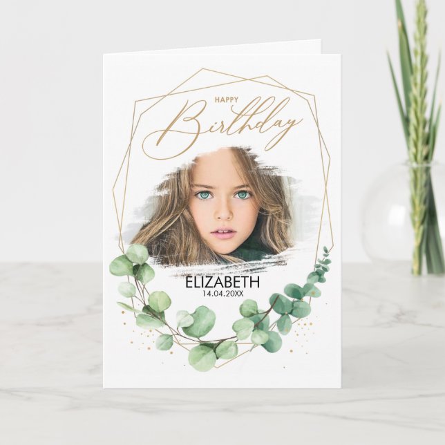 Carte Eucalyptus Green Photo Joyeux voeux d'anniversaire (Devant)